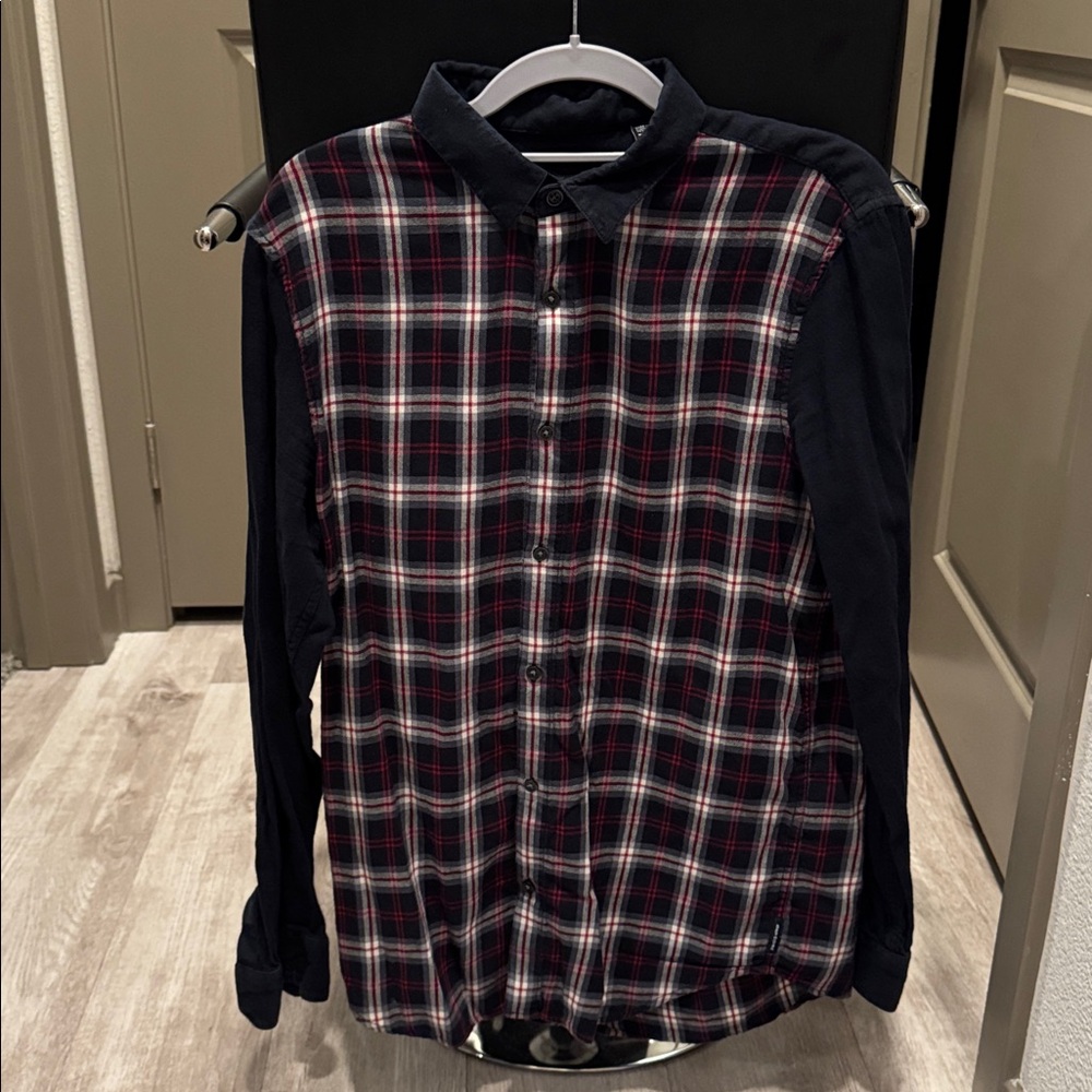 Armani Exchange Navy and Red Plaid Shirt